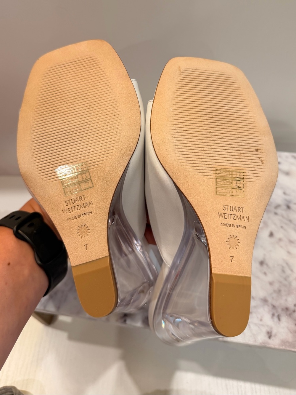 Brand New Stuart Weitzman Tia Translucent Wedge Slide Sandal in White size 7 - Picture 6 of 6